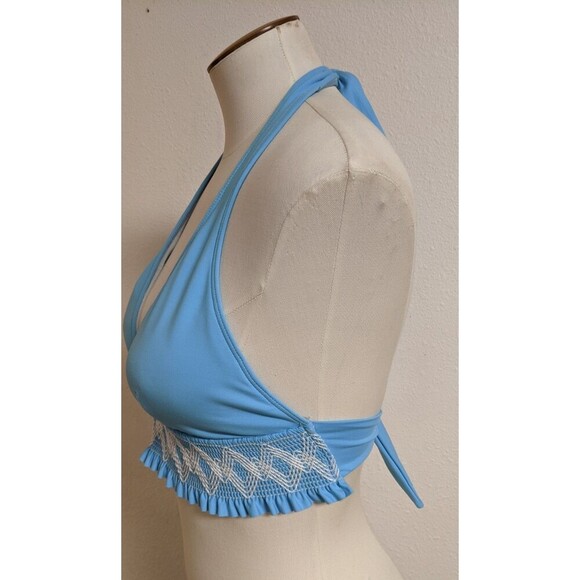Women's LA BLANCA By Rod Beattie Baby Blue/White Triangle Bikini Top 10 - Picture 2 of 8